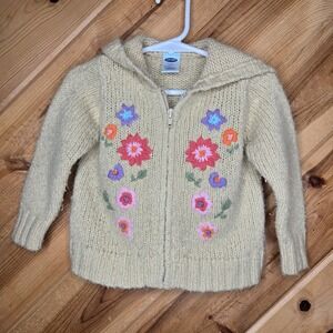 Vtg Y2K '03 Old Navy Knit Floral Full Zip Sweater Beige 18-24‎ Month Wool Blend